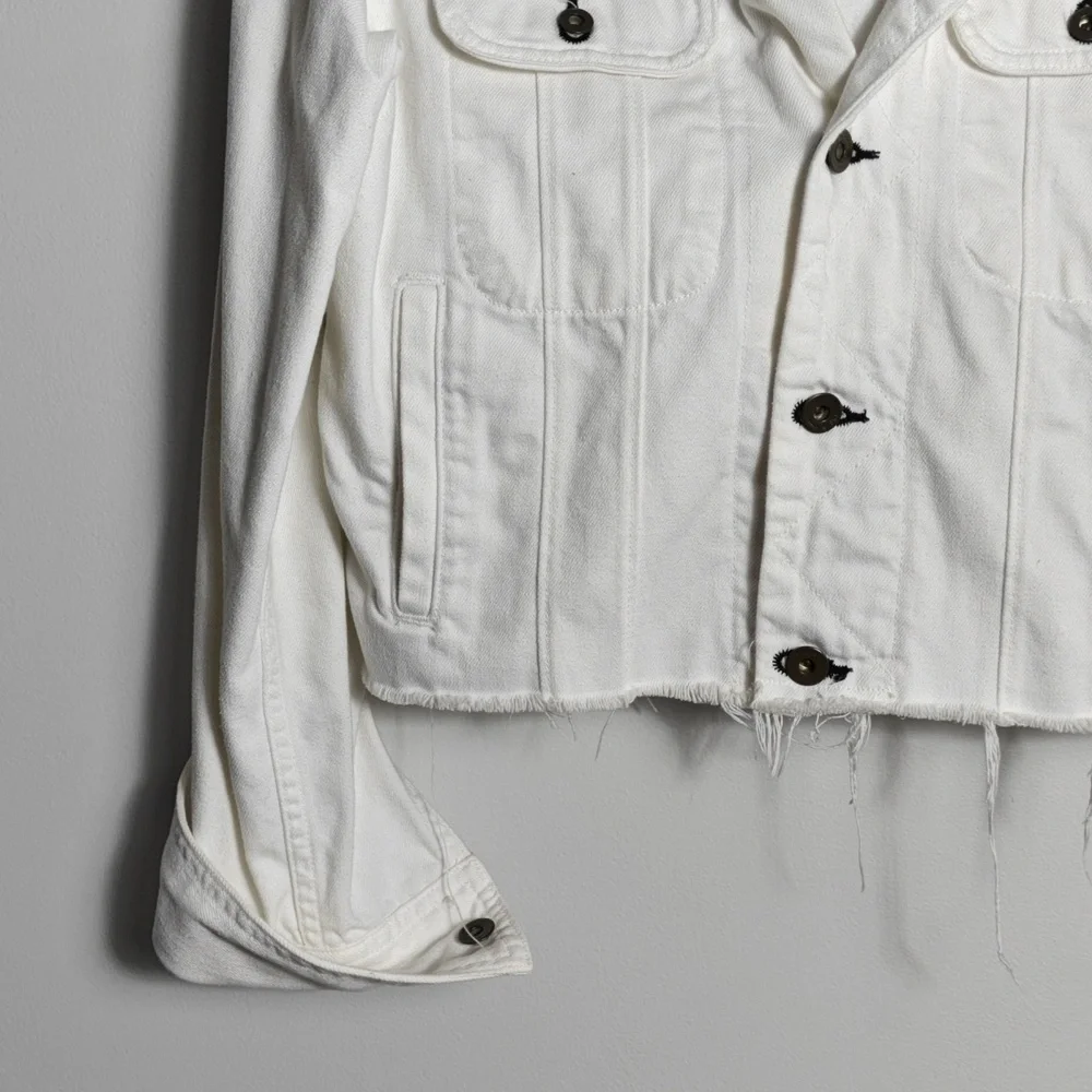 RAG & BONE / JEAN Button Up White Jean Jacket With Gray Hood Size Xsmall - Picture 7 of 16